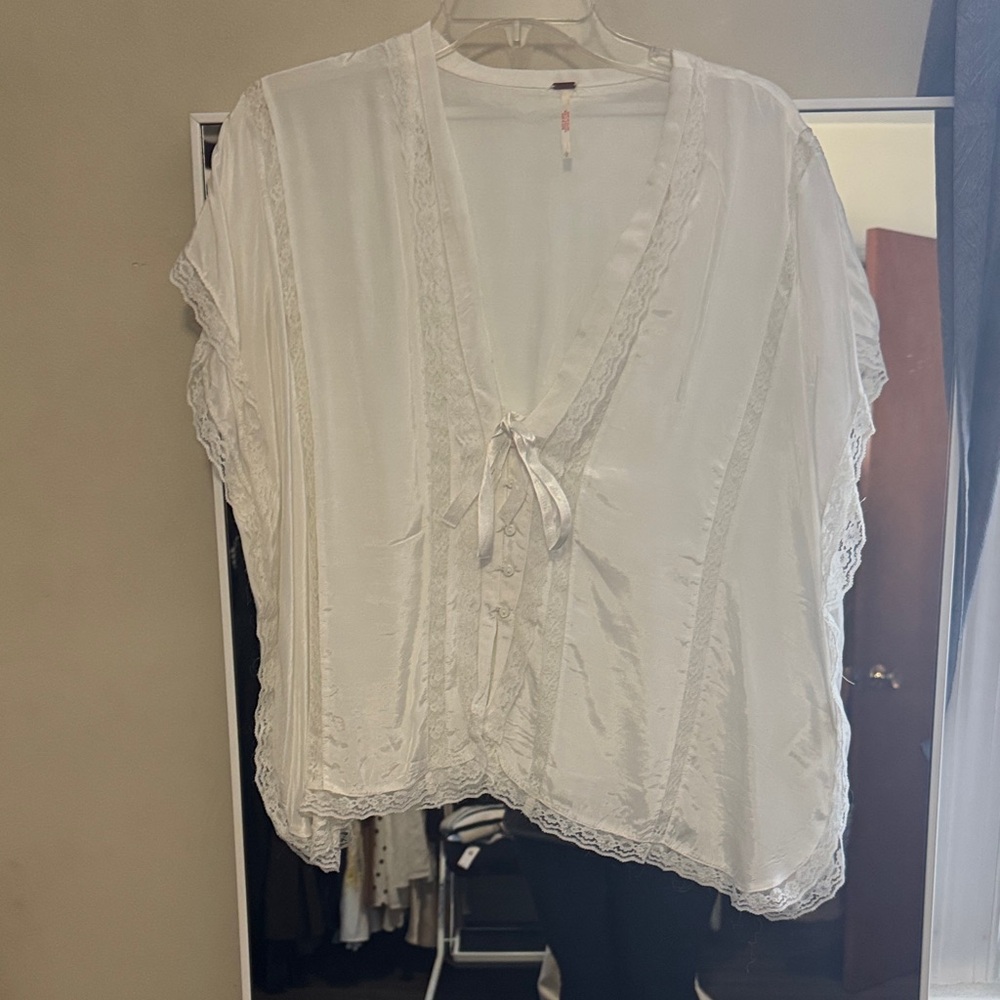 Free People White Lace Trim Top